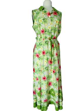 Vtg Tropical Embellished 2 pc Maxi Skirt Set Sleeveless Top Summer Boho Chic L